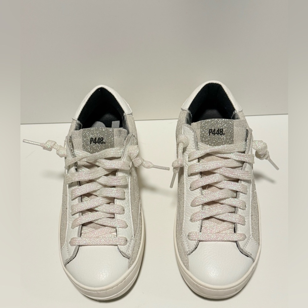P448 John Silver Metallic Glitter Low Rise Sneakers Women’s 37 US 6.5 Preppy